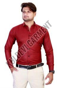 Mens Red Full Sleeve Plain Shirt