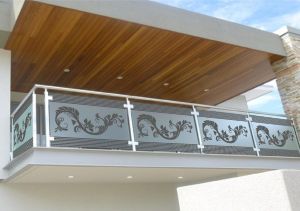 Stainless Steel Etching Glass Balcony Railing