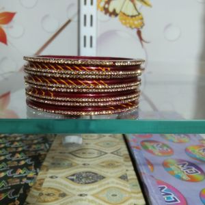 4 Pcs Maroon Stone Work Lac Bangle Set