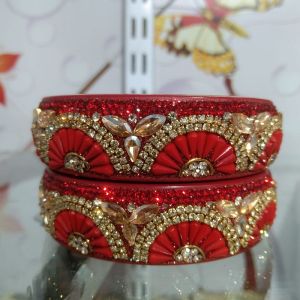 Beautiful Red Stone Work Party Wear Bangle Kada Set