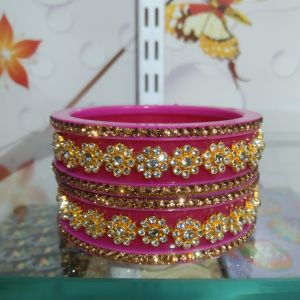 Stone Work Pink Seep Plastic Bangle Set