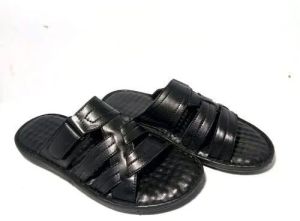 Mens Black Leather Slipper