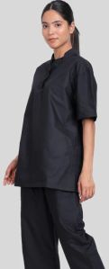Band Collar Charcoal Black Women Scrub