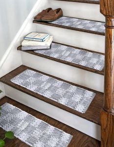 0' 9 X 2' 6 Chindi Ivory Cotton Stair Tread Rug, Decorative Stair Tread