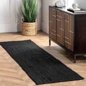 Designer Black Braided Jute Rug