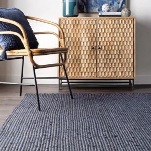 Hand Woven Rectangular Navy Blue Jute Rug