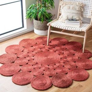 Handmade  Red Flower Jute Rug