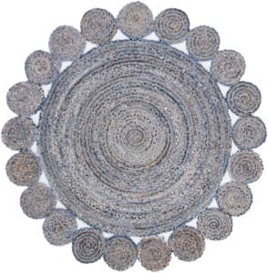 Jute Round Flat Weaves Denim Cotton Rug