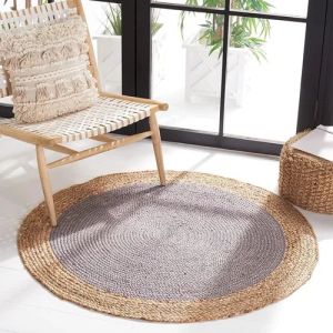 Light Purple and Brown Round Hand Braided Jute Rug