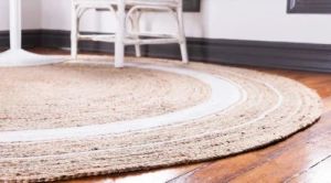 Natural Hand Braided White Round Jute Rug