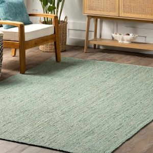 Plain Hand Woven Light Green Jute Rug