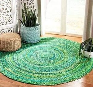 Plain Natural Jute Green Handmade Round Rug