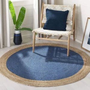 Plain Round Handmade Blue Jute Rug