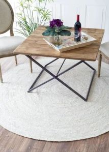 Plain Round Handmade White Jute Rug