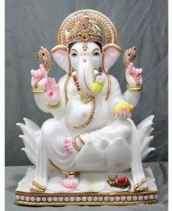 Marble Ganesh Statue Sitting On Lotus