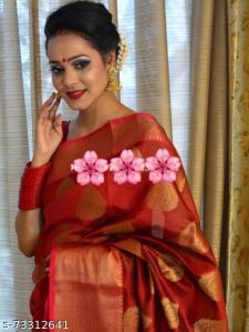 Dark Red Banarasi Silk Saree