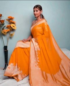 Orange Banarasi Silk Saree