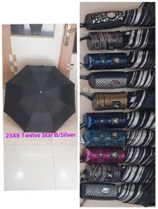 25x8 Inches Black Silver Polyester Umbrella
