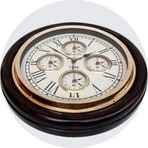 Nautical Wooden World Time Wall Clock