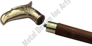 Brass handle wooden walking stick