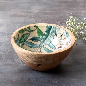 Mango Wood Enamel Print Bowls