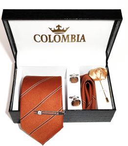 Brown Striped Necktie Set