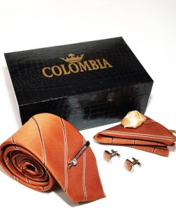 Brown Striped Necktie Set