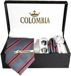 Grey Striped Necktie Set