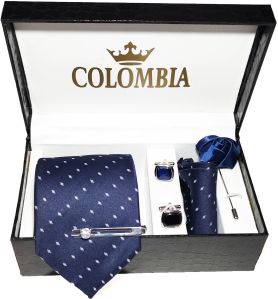 Navy Blue Polka Dotted Necktie Set