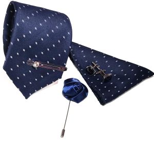 Navy Blue Polka Dotted Necktie Set