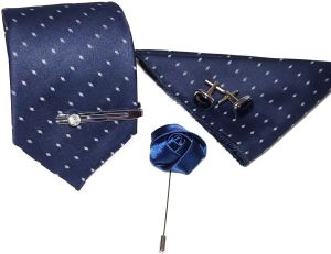 Navy Blue Polka Dotted Necktie Set