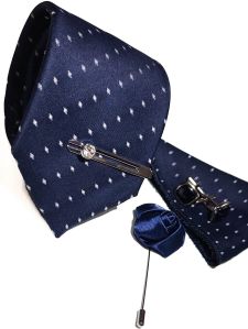 Navy Blue Polka Dotted Necktie Set