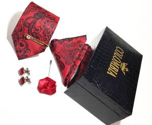 Red Paisley Necktie Set