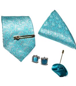Sea Blue Paisley Necktie Set