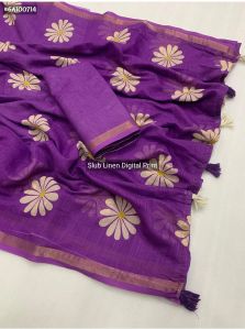 Ladies Digital Print Linen Saree