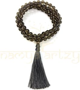 Handmade, Natural Smoky Quartz 108 Beads Hand-Knotted Japa Mala Necklace