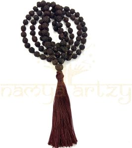 8mm Hand-knotted Mix-Faces Black Rudraksha Japa Tassel Mala