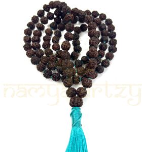 8mm Hand-knotted Mix-Faces Black Rudraksha Japa Tassel Mala