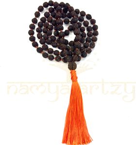8mm Hand-knotted Mix-Faces Black Rudraksha Japa Tassel Mala
