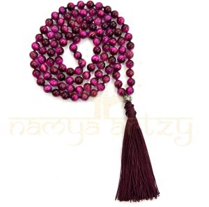 Handmade, Natural Red Tiger Eye Gemstone 108 Beads Hand-Knotted Japa Mala Necklace