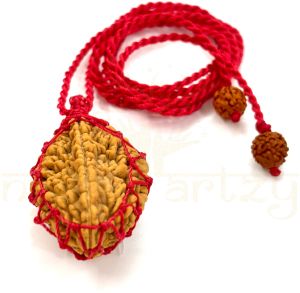 Handmade, Natural Two-Faces Rudraksha Bead Hand-Knotted Pendant