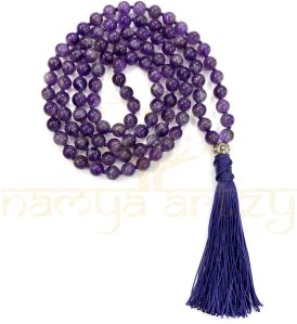 Handmade, Natural Amethyst 108 Beads Hand-Knotted Japa MalaNecklace
