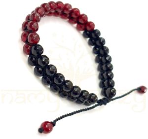 Handmade, Black &AMP; Red Faceted Onyx Gemstone Hand-Knotted Bracelet