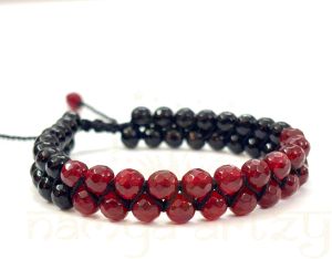 Handmade, Black &AMP; Red Faceted Onyx Gemstone Hand-Knotted Bracelet