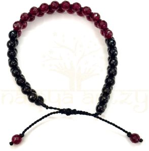 Handmade, Black &AMP; Red Faceted Onyx Gemstone Hand-Knotted Bracelet