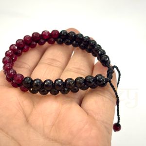 Handmade, Black &AMP; Red Faceted Onyx Gemstone Hand-Knotted Bracelet