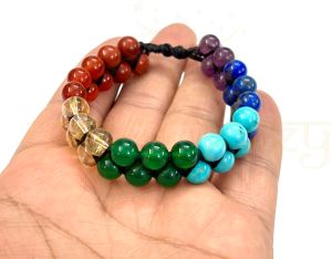 Handmade, Natural &AMP; Beautiful 8mm 7 Chakra Gemstone Double Line Macrame Healing Bracelet