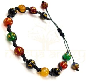 Handmade, Natural Om Mani Padme Hum Gemstone Hand-Knotted Bracelet