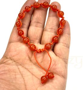 Handmade, Natural Carnelian Round Gemstone Hand-Knotted Bracelet