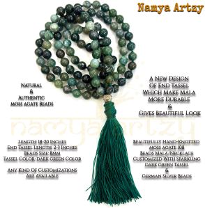 Handmade, Natural Moss Agate Gemstones 108 Beads Hand-Knotted Japa Mala Necklace